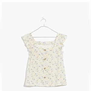 Madewell Linen-Blend Ruffle-Strap Button-Up Tank Top in Folkmagic Floral size S